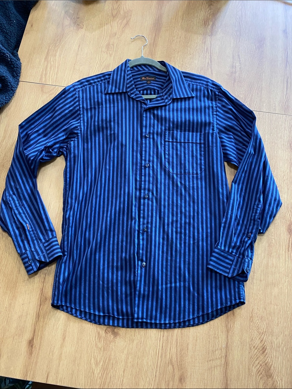 Ben Sherman Blue and Black Vertical Stripe Dress Shirt